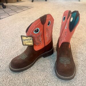Ariat Fatbaby Western Boots, NWT, Brown, coral, turquoise, 7.5B,
